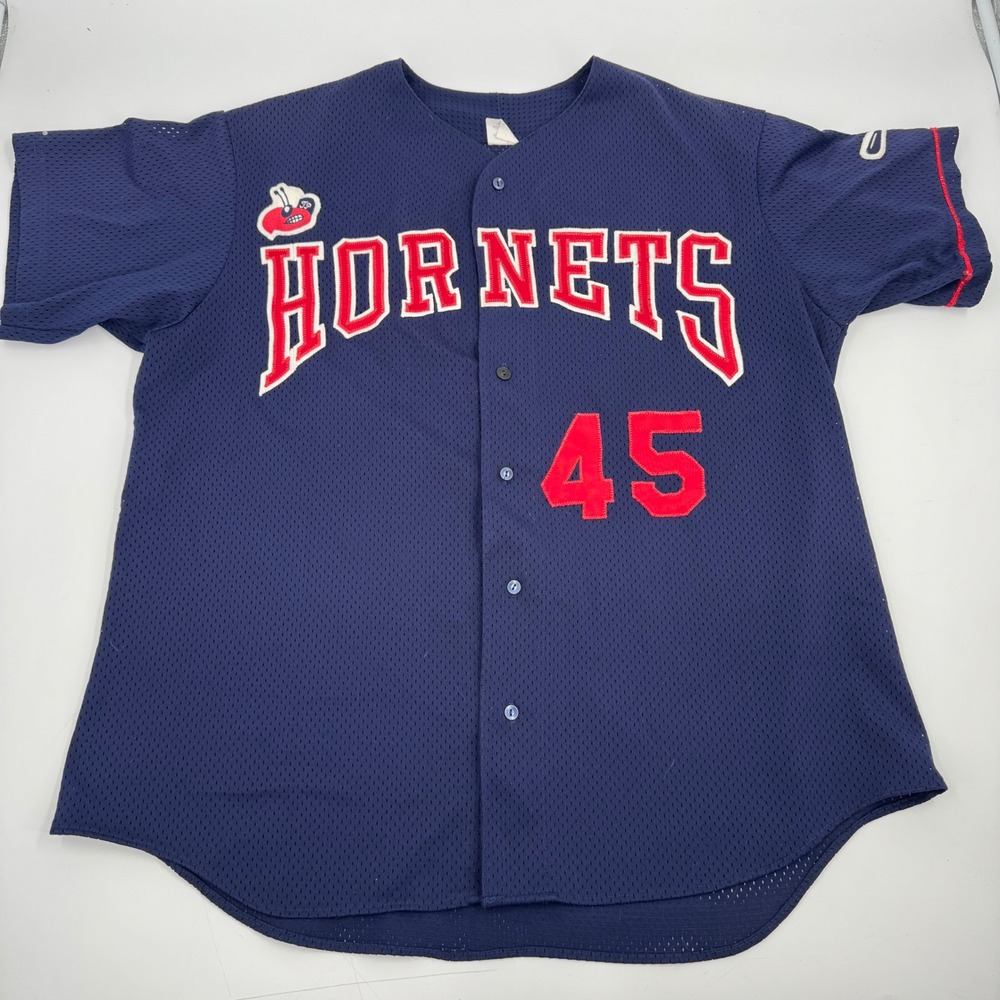 Vintage Hornets Baseball Jersey Majestic XXL Number 45 Red Blue Mesh USA Trump